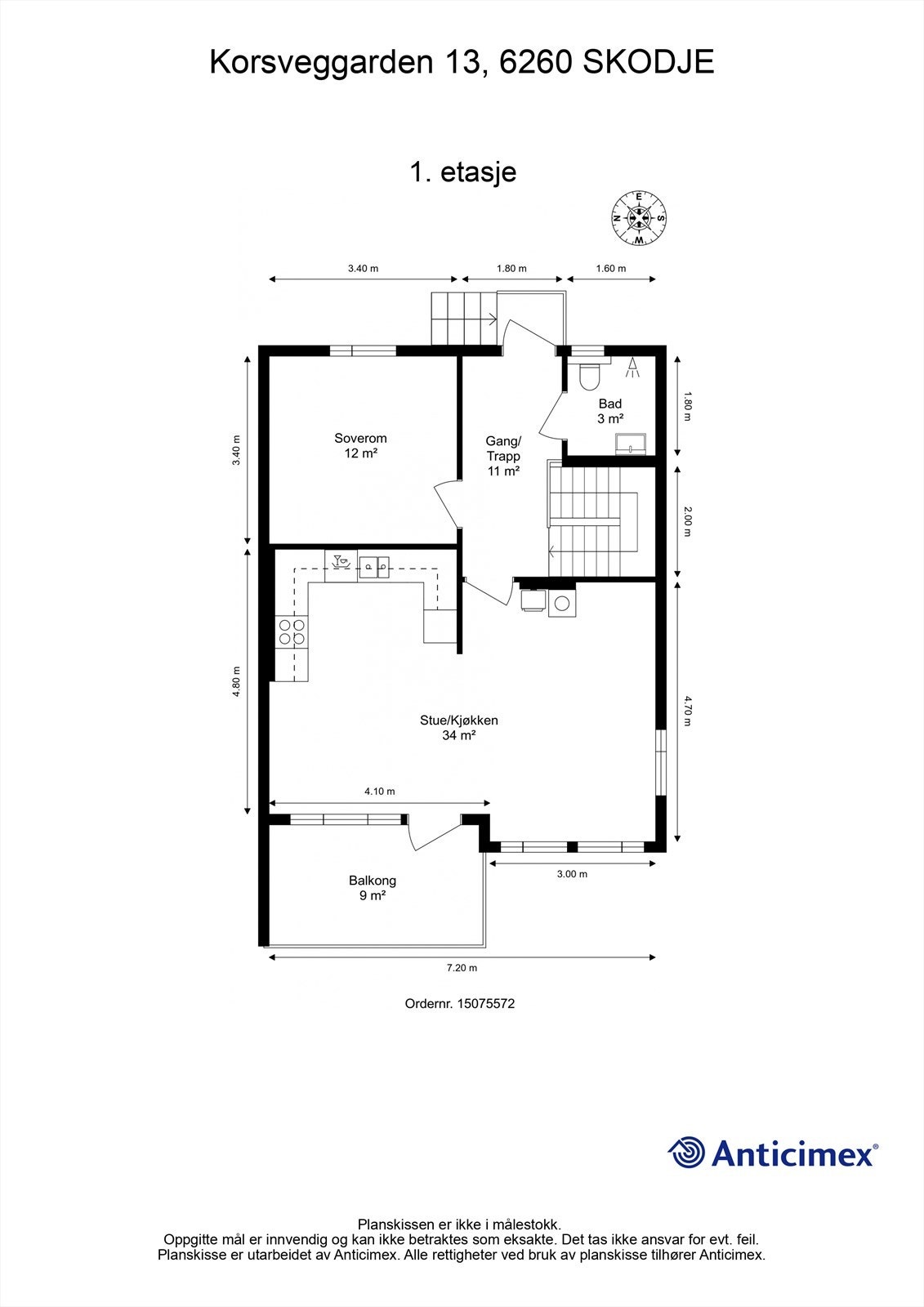 Plantegning 2D m/mål - 2. etasje Galleribilde