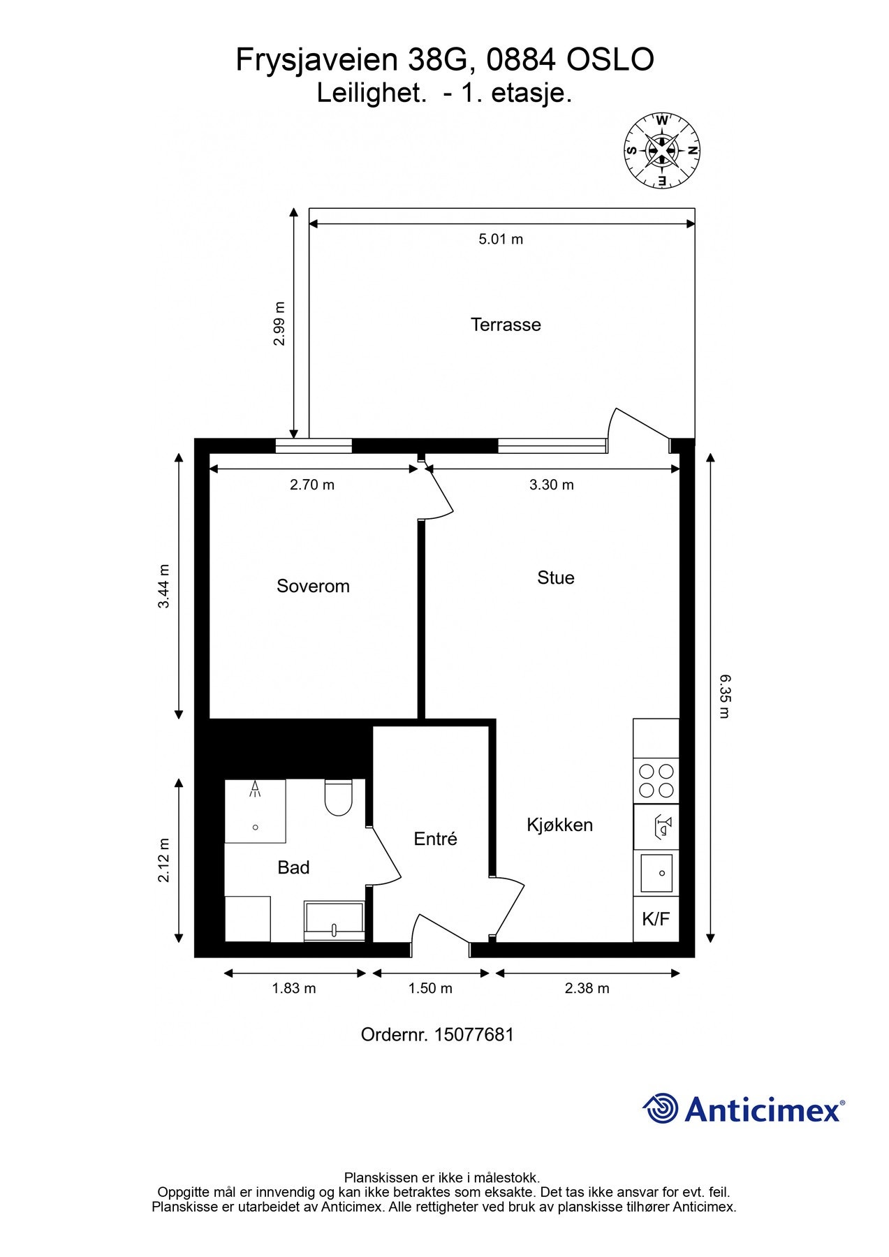 Plantegning: BRA-i: 39m2. Leiligheten fra ny i januar 2025. Galleribilde
