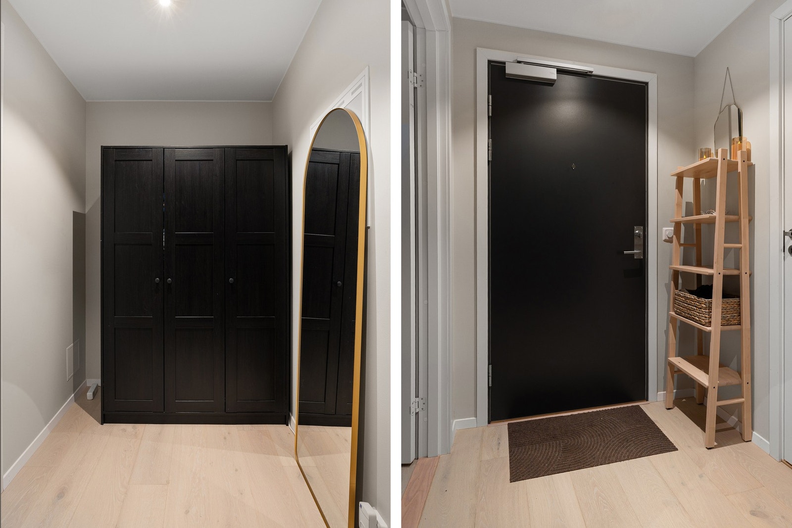 Romslig entré med garderobeskap. Downlights i himling. Galleribilde