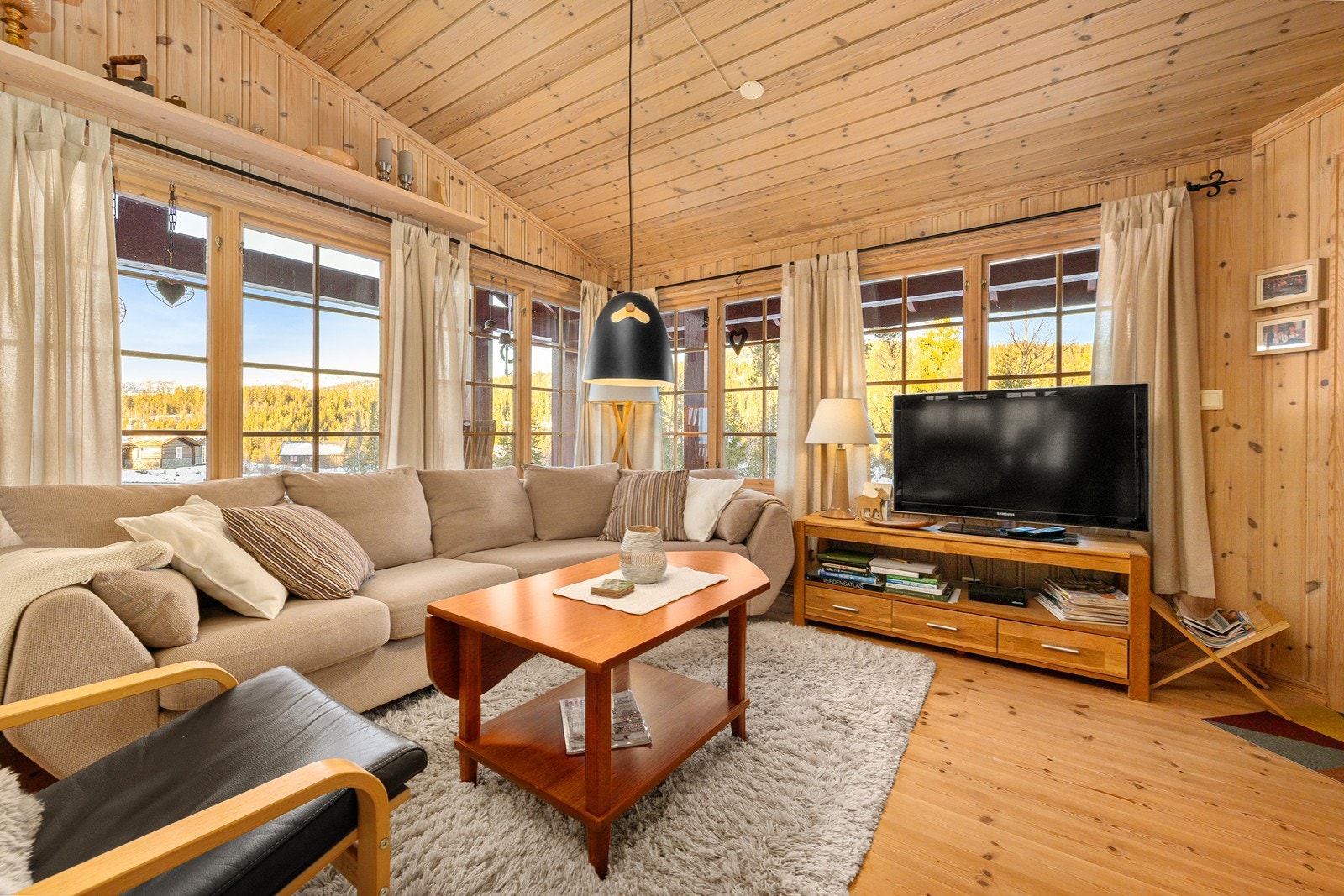 Det er plass til både en hyggelig sofagruppe, samt en spisegruppe. Galleribilde