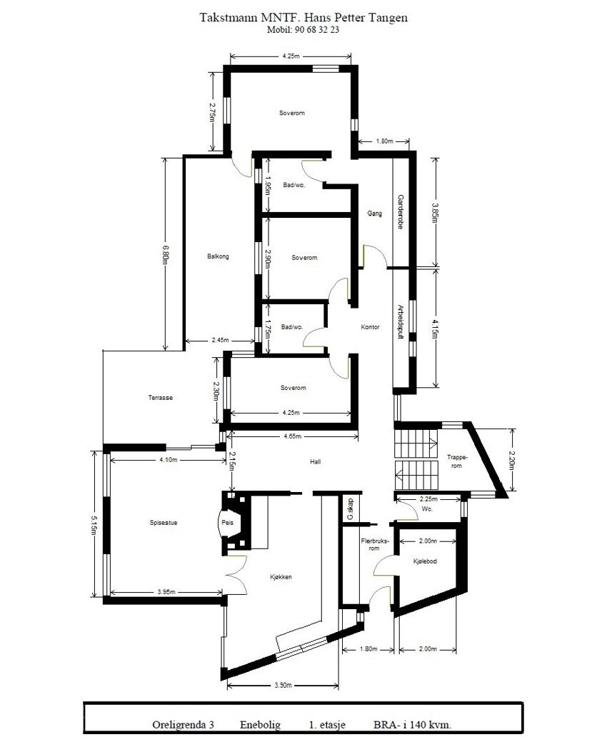 Planskisse over boligens hovedetasje.