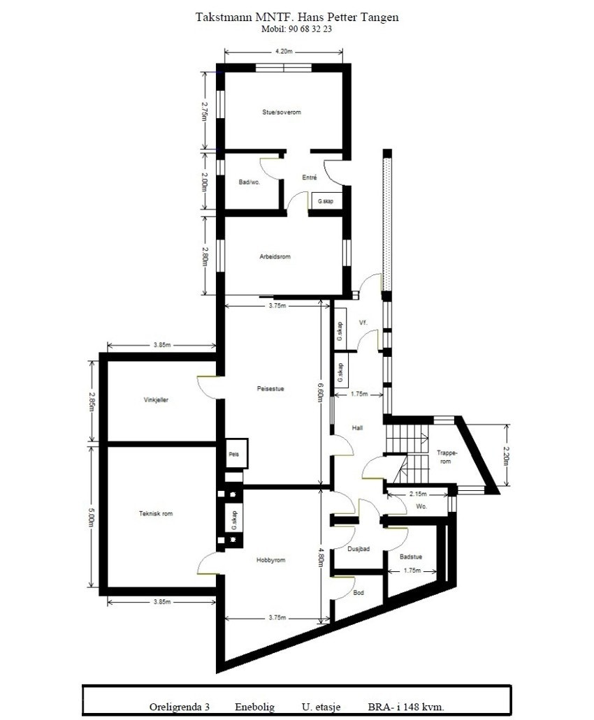 Planskisse over en innholdsrik underetasje.