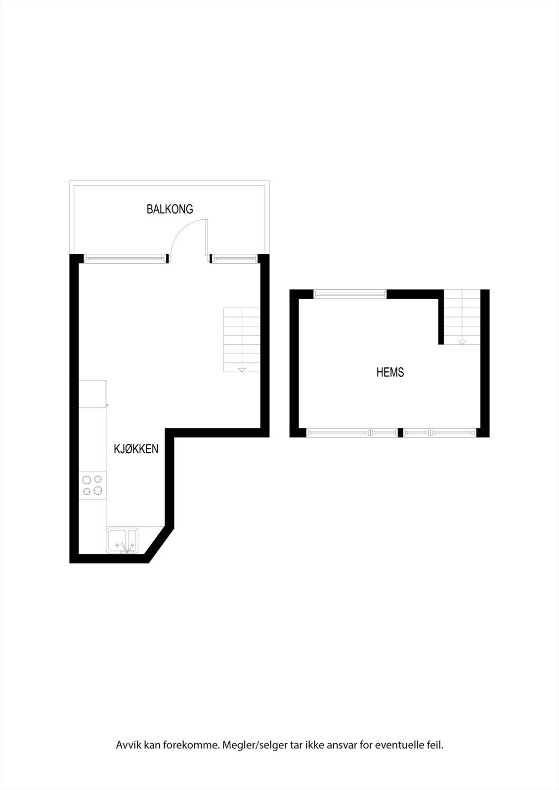 2.Etasje: Entre og kjøkken.
Hems: Soverom/kontor (ikke godkjent) Galleribilde