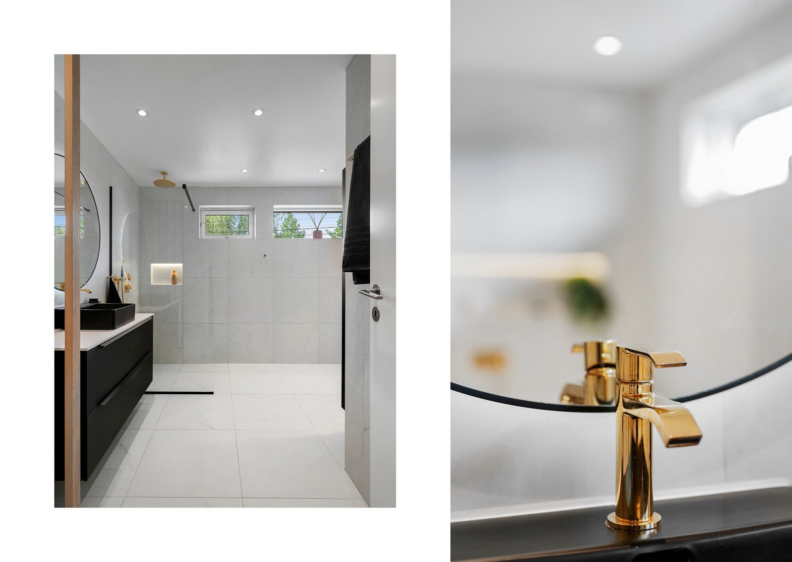 Badet har lekker innredning i flislagt overflater i rolig farge. Galleribilde