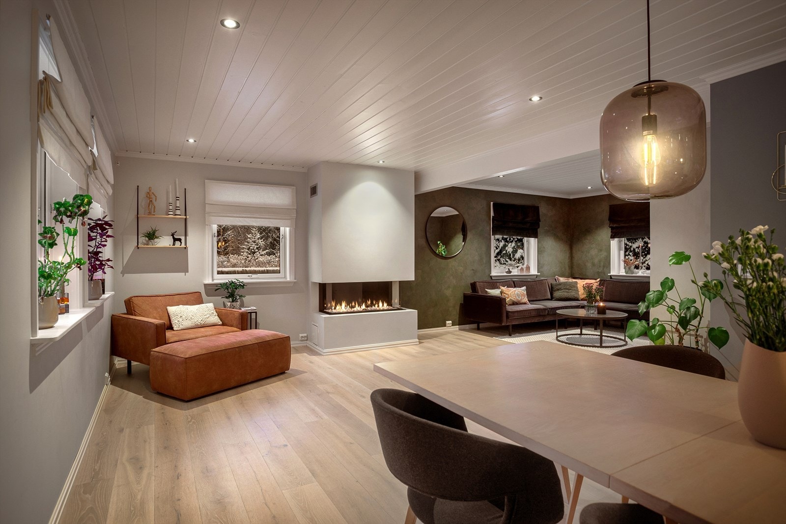 Gasspeis i stuen som bidrar til en lun atmosfære i oppholdsrommet Galleribilde