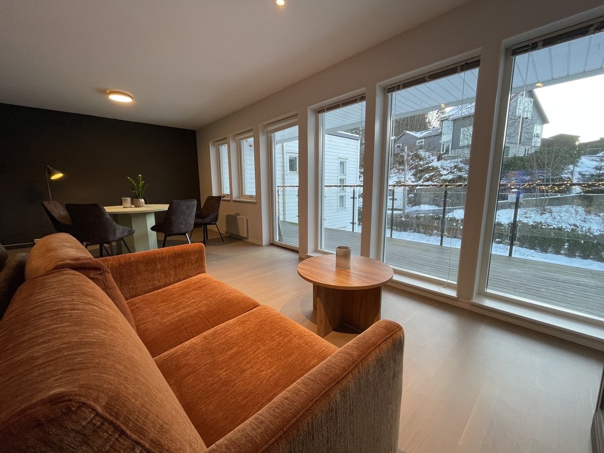 Godt lysinnslipp fra store stuevinduer Galleribilde