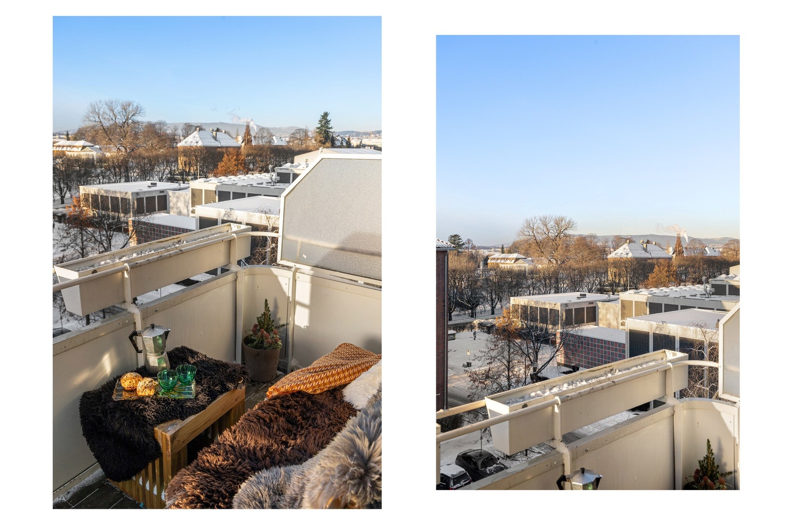 Balkongen har rekkverk av plater med integrerte blomsterkasser, og det er god plass til utemøblement for hyggelige stunder utendørs. Galleribilde