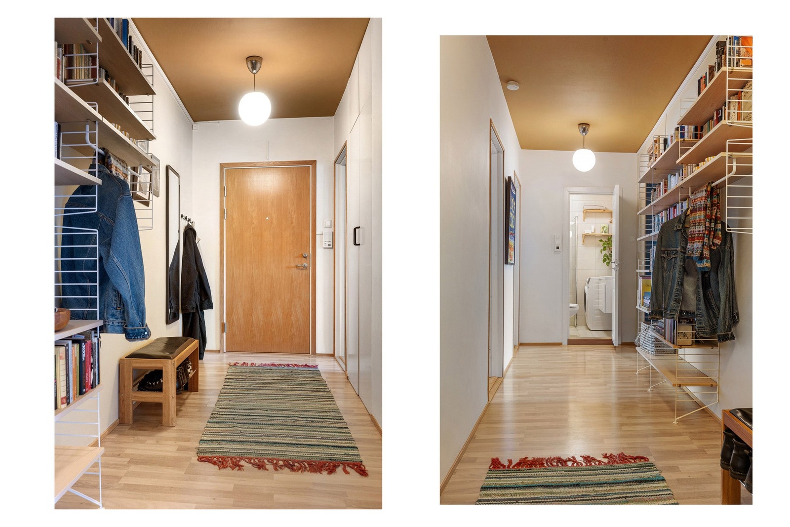 Den romslige gangen oppleves lys og oversiktlig, med god plass til oppbevaringsmøblement for yttertøy og sko. Galleribilde