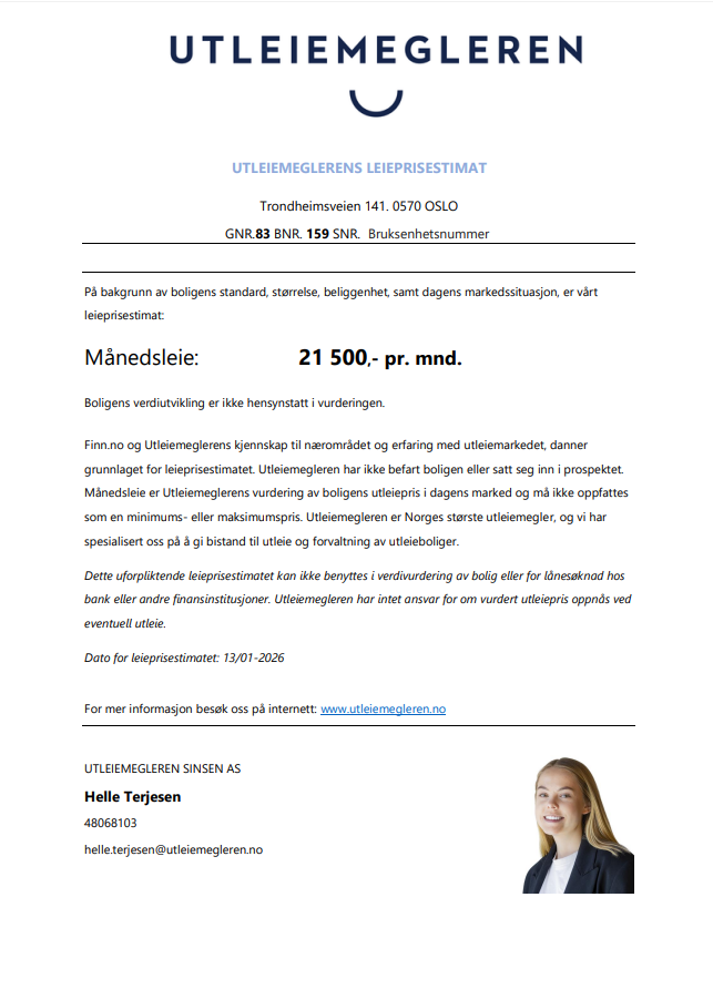 Estimert utleieestimat fra utleiemegler. Galleribilde