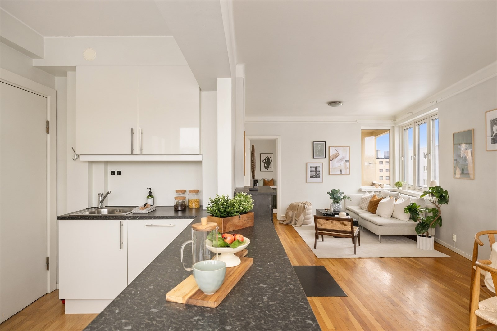 Sosial planløsning med åpen stue-/kjøkkenløsning. Galleribilde