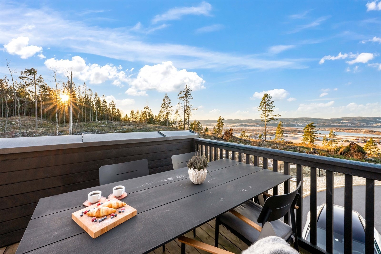 Fra terrassen har man flott utsikt mot friareal på to sider, det er en luftig og god følelse å oppholde seg her. Galleribilde