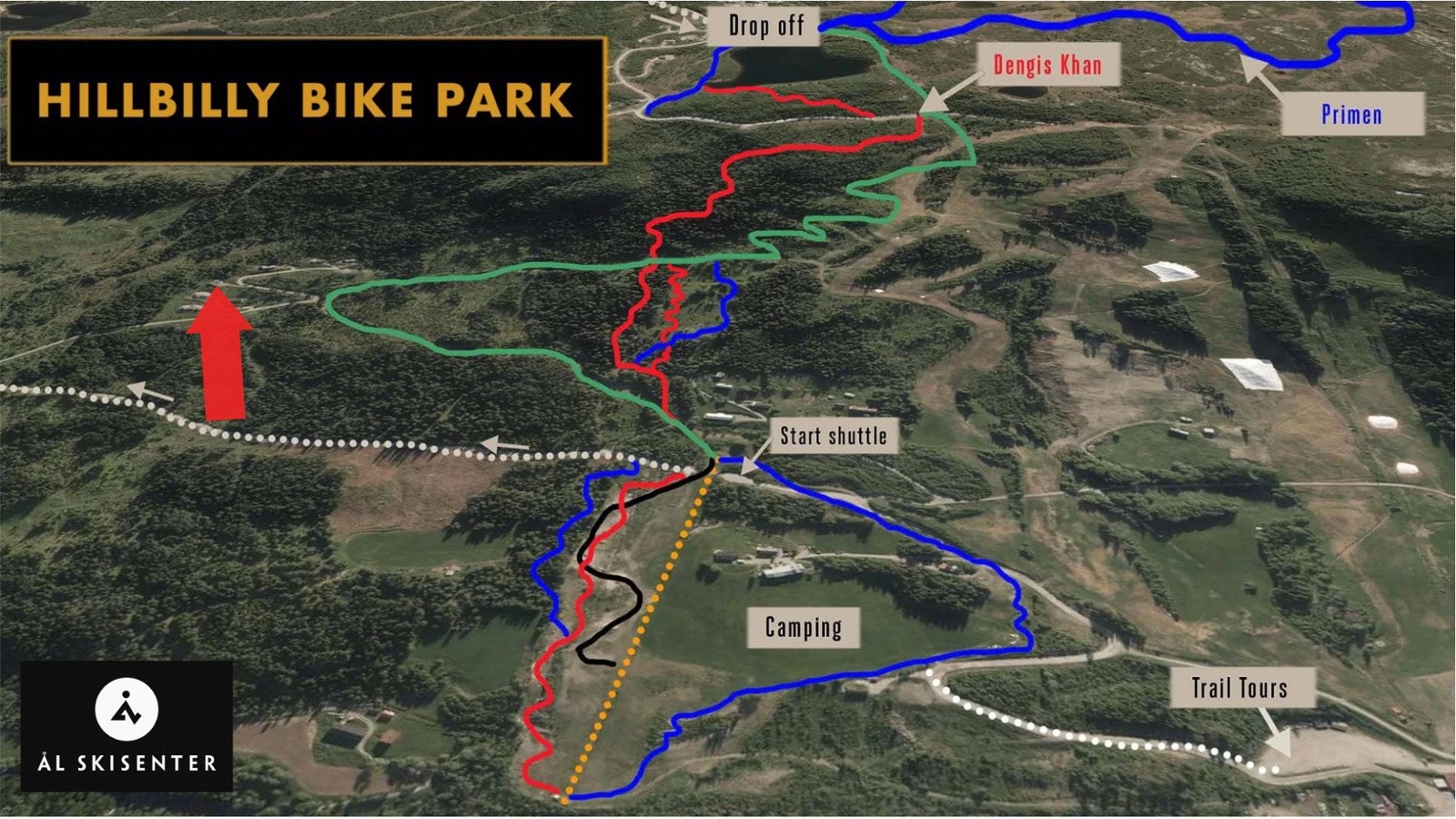 Sykkelkart på sommerstid med pil av hvor hytta ligger Galleribilde