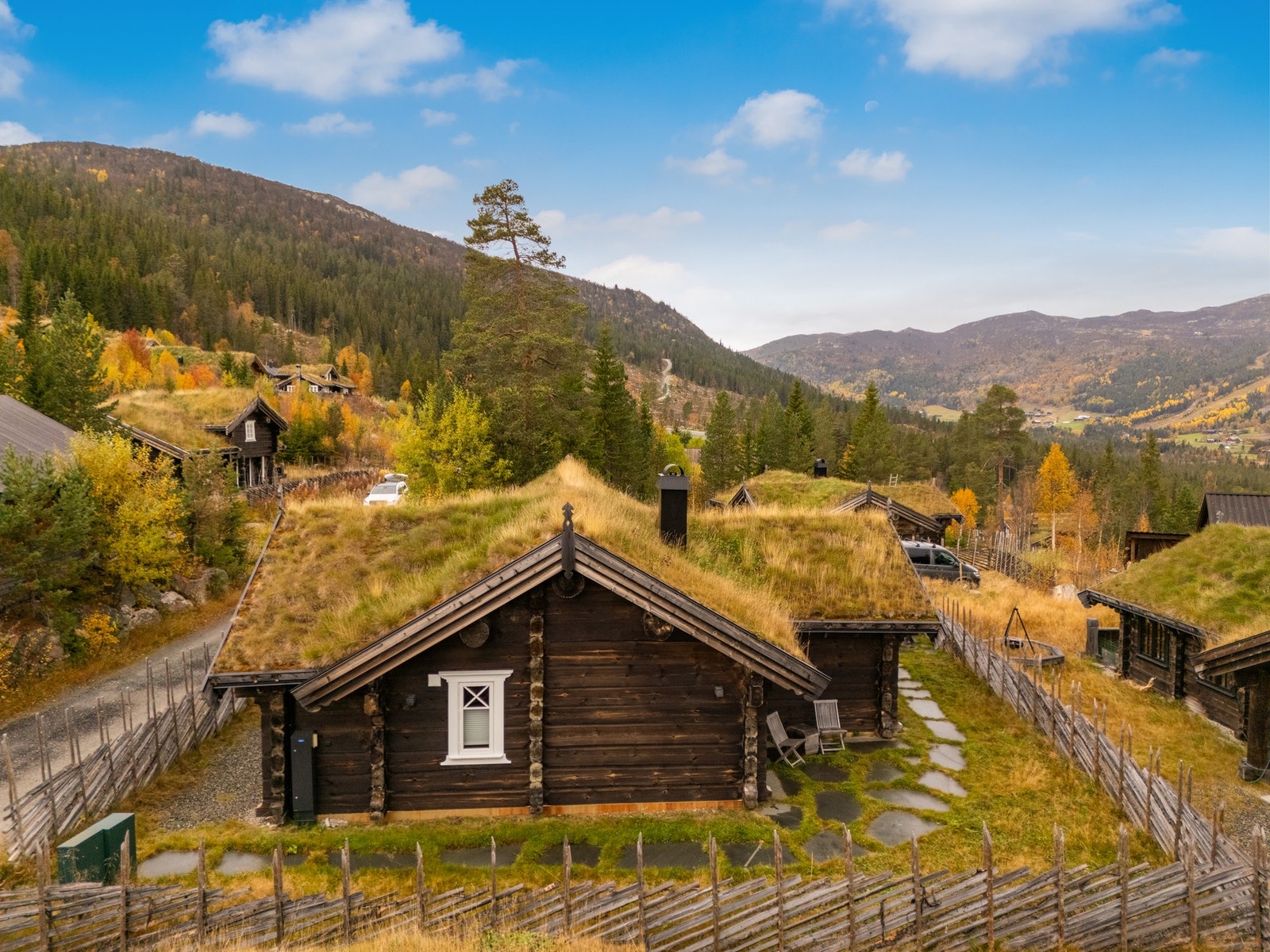 Hytta ligger fint til ved Uvdal alpinsenter ca. 745 moh med fin utsikt innover mot Jøndalen og Høk på andre siden av dalen Galleribilde