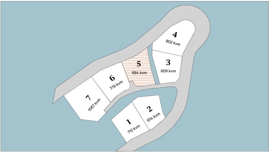 Tomten som er til salgs er nummerert med 5. Galleribilde