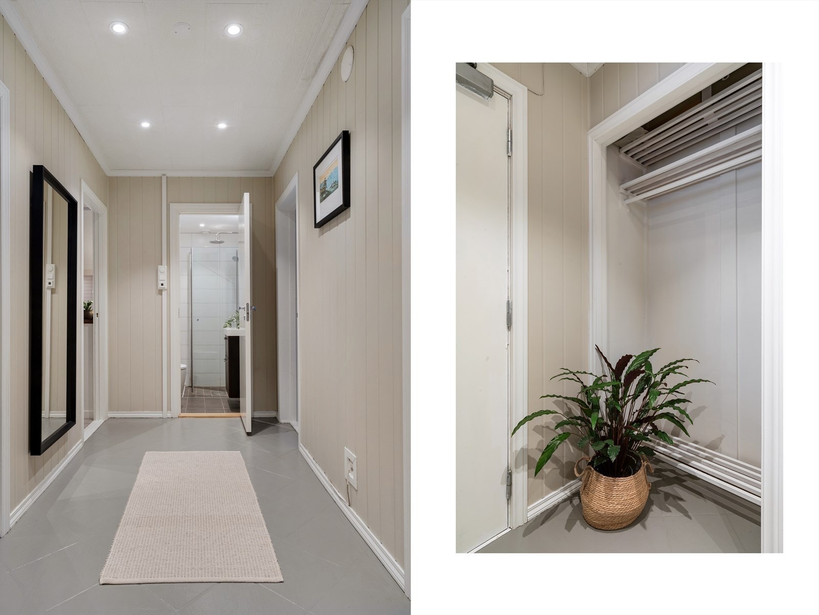 - Romslig entré på 6,8 m². Merk praktisk nisje for oppbevaring av yttertøy og sko - Galleribilde