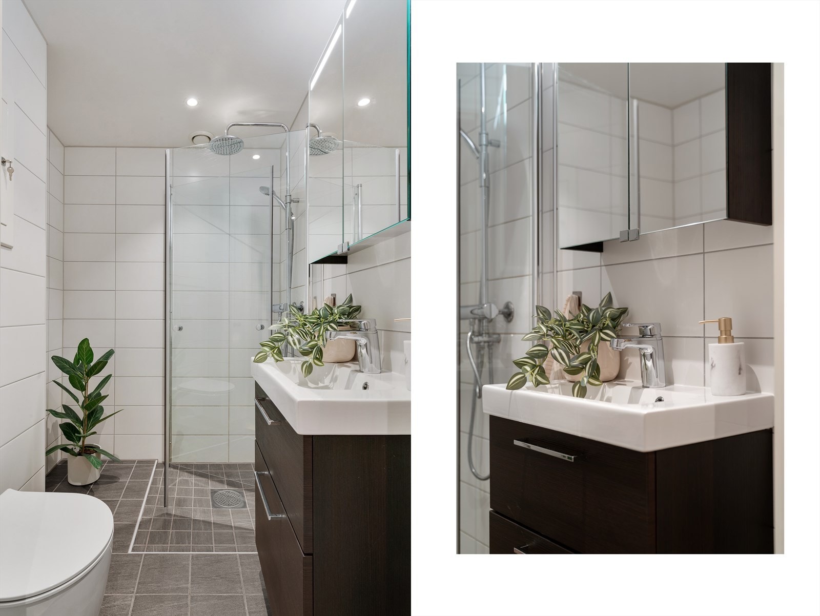 - Badet er nytt fra 2018, helfliset og fremstår som moderne med behagelig varme i gulv - Galleribilde