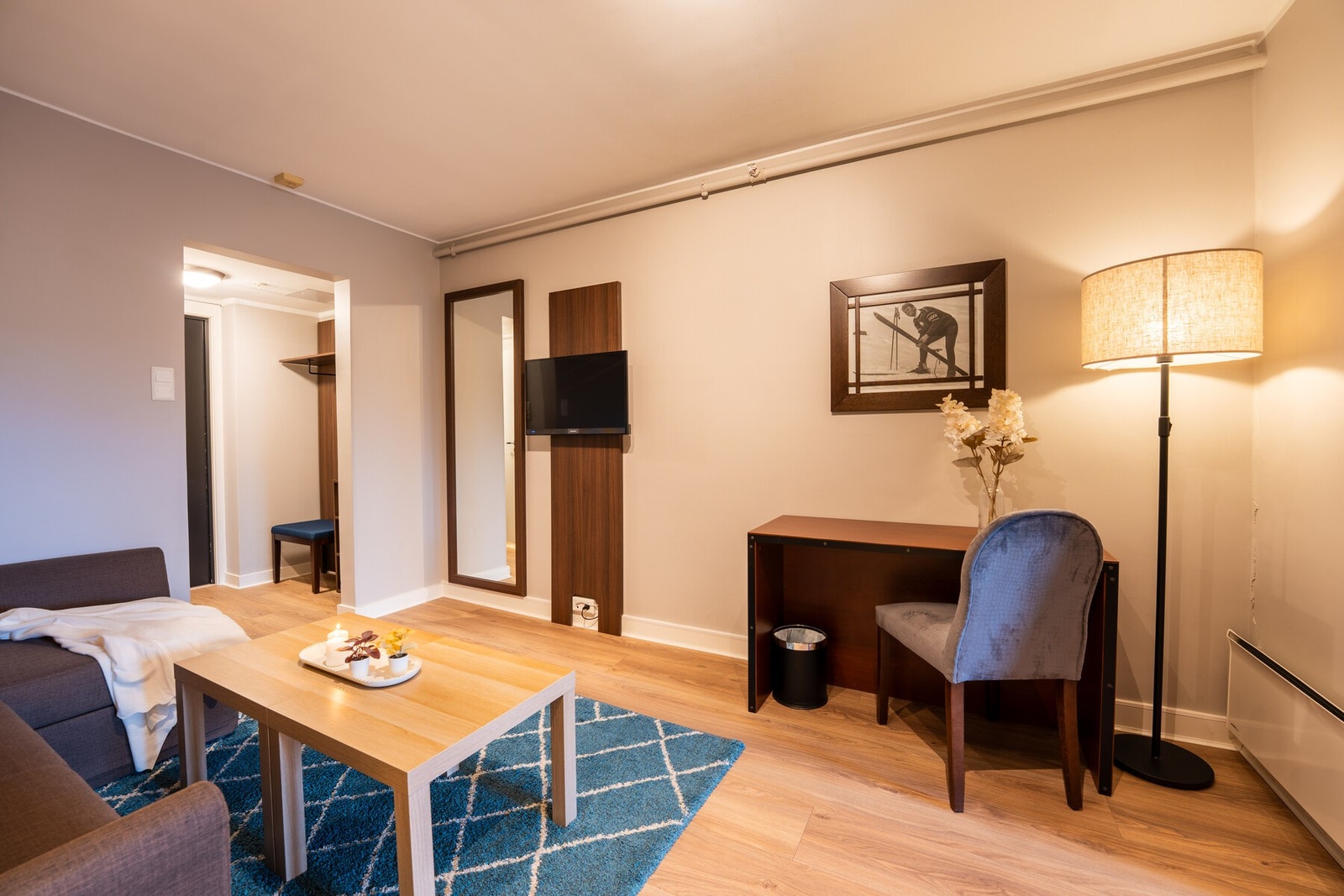 Stue
med sofa, skrivebord og TV Galleribilde