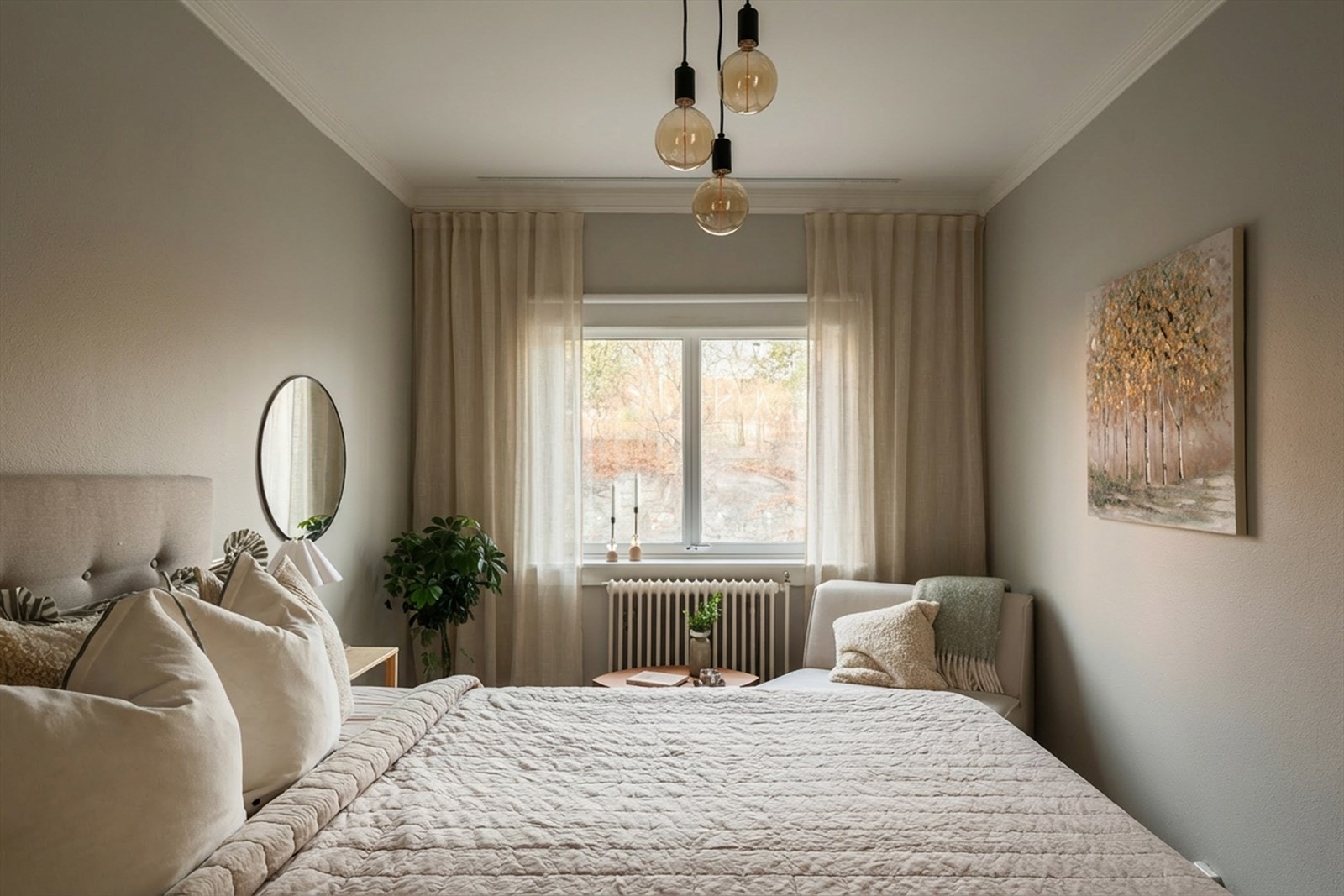 Her er det rikelig plass til stor dobbelseng, nattbord og skrivepult. Galleribilde