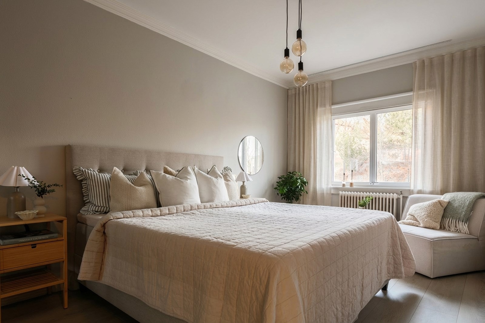 Fra entrén er det adkomst til et delikat soverom. Galleribilde