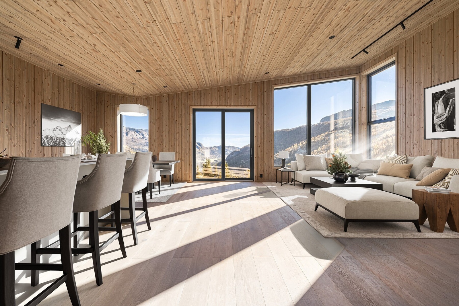 Lodgen har vidstrakt utsikt over dalen og Hemsedal Skisenter. Foto er fra salgstrinn 1 og er digitalt møblert (noen avvike fra foto vil forekomme). Galleribilde