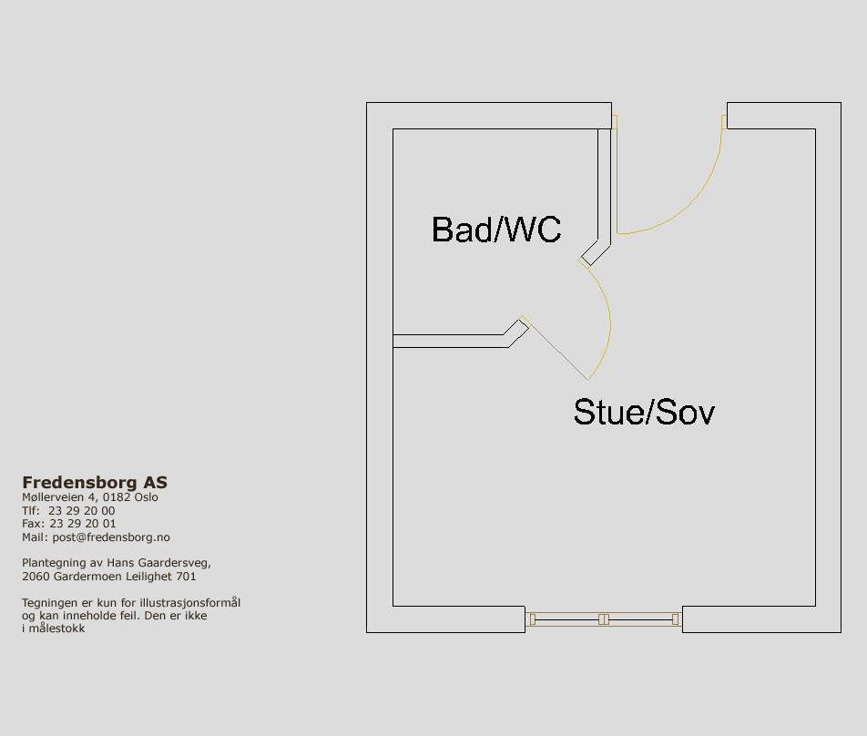Leiligheten er speilvendt av denne tegningen Galleribilde