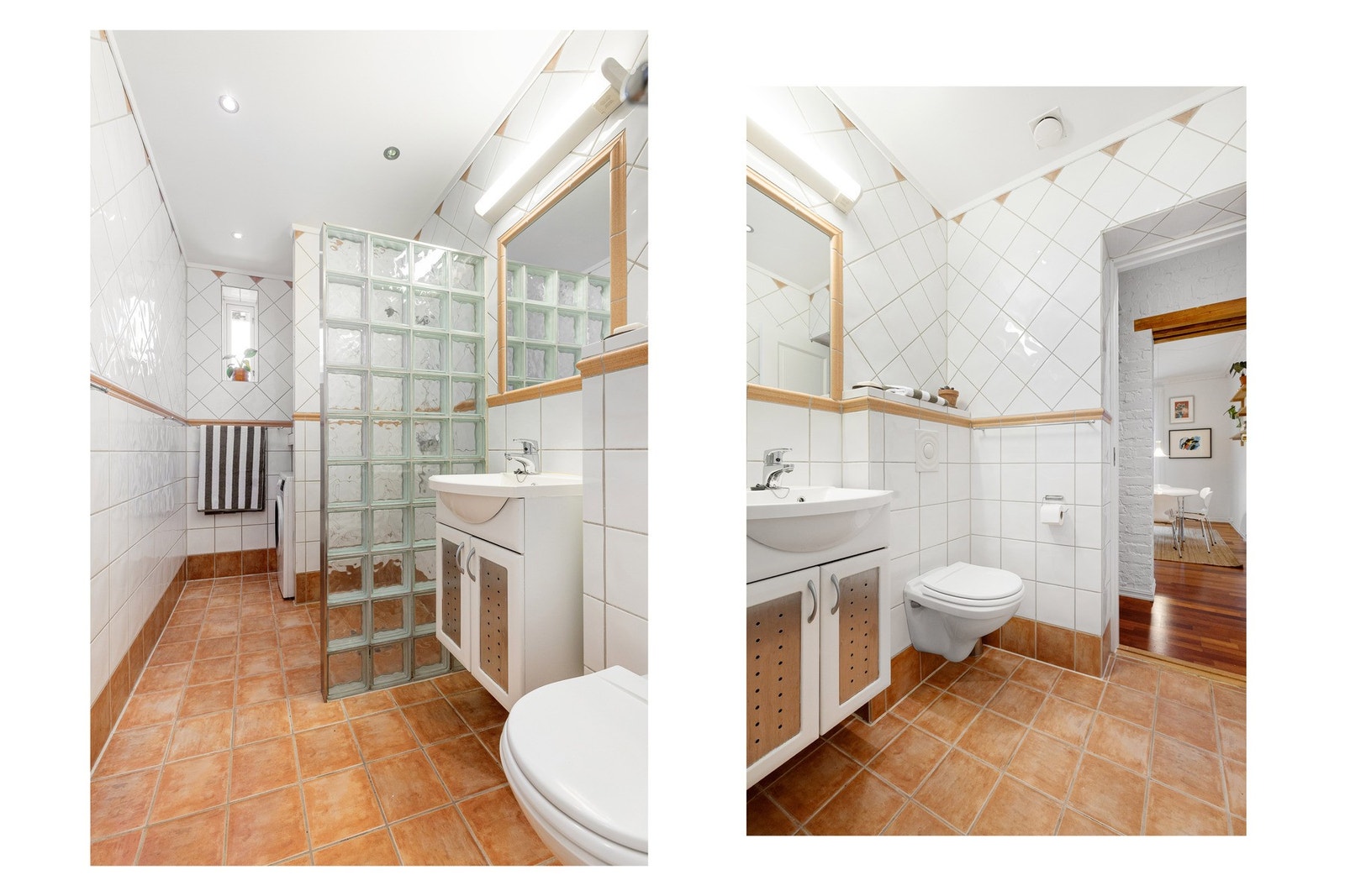 Badet har flislagte overflater og varmekabler i gulvene. Galleribilde