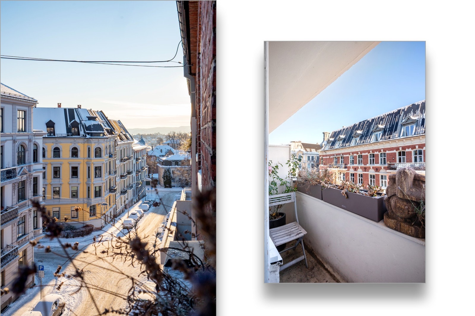 2 balkonger - èn på hver side av leiligheten (fra kjøkkenet med formiddagssol og med ettermiddags-/kveldssol fra hovedsoverom). Galleribilde