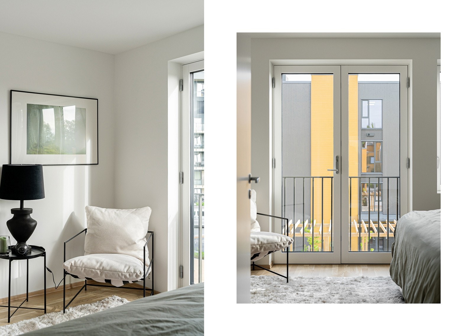 Rommet har gode luftemuligheter fra store vindusflater og har attpåtil en fransk balkong. Galleribilde