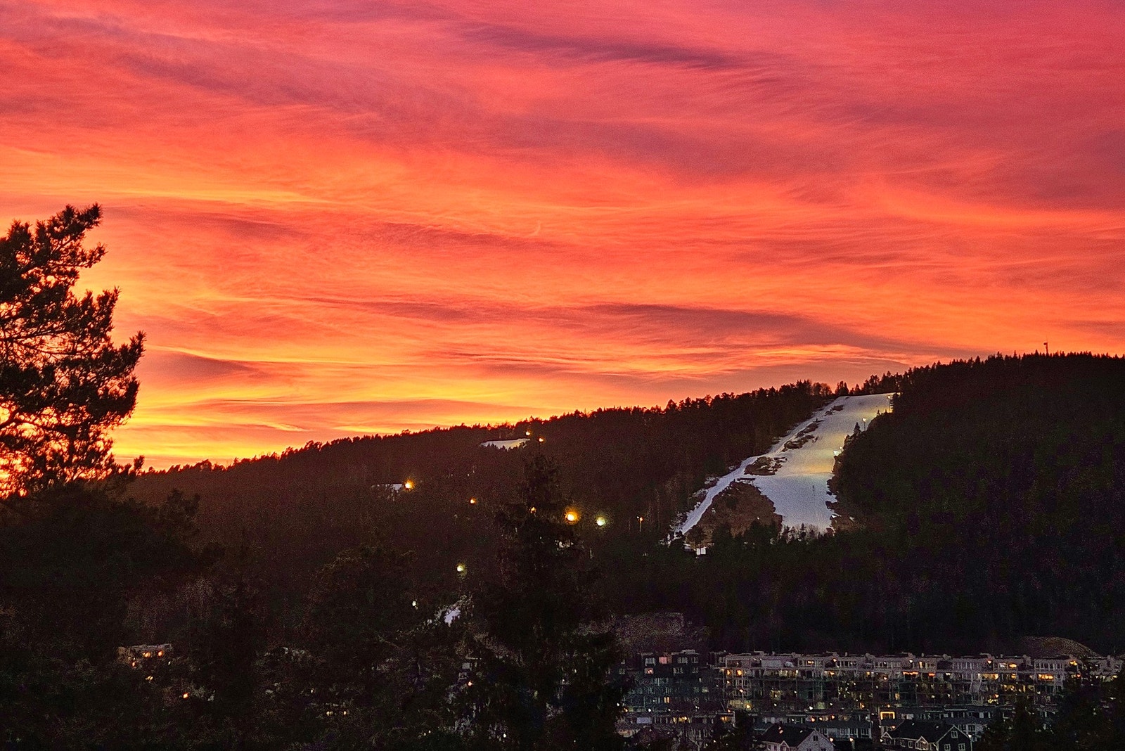 Utsikt fra Kristine Bonnevies vei 8, tidlig vår. Her kan man følge med på flotte solnedganger. Foto: Privat Galleribilde
