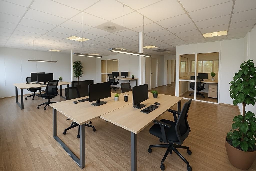 Velkommen til Myrabakken!
Åpent kontorlandskap i tillegg til ett innglasset kontor, samt møterom (illustrasjon) Galleribilde