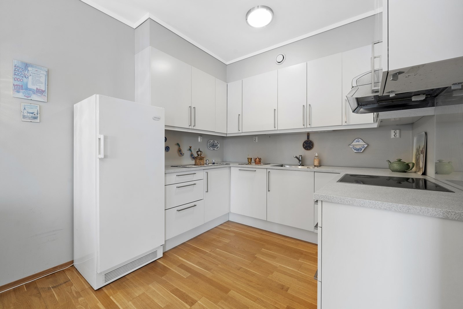 Innredningen har integrert stekeovn, platetopp og oppvaskmaskin. Det er avsatt plass til frittstående kjøleskap Galleribilde