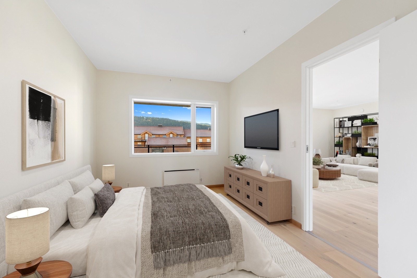 Leiligheten har tre gode soverom i god størrelse, hvorav et av soverommene er noe større med plass til garderobeløsning og med eget bad. (Illustrert bilde) Galleribilde