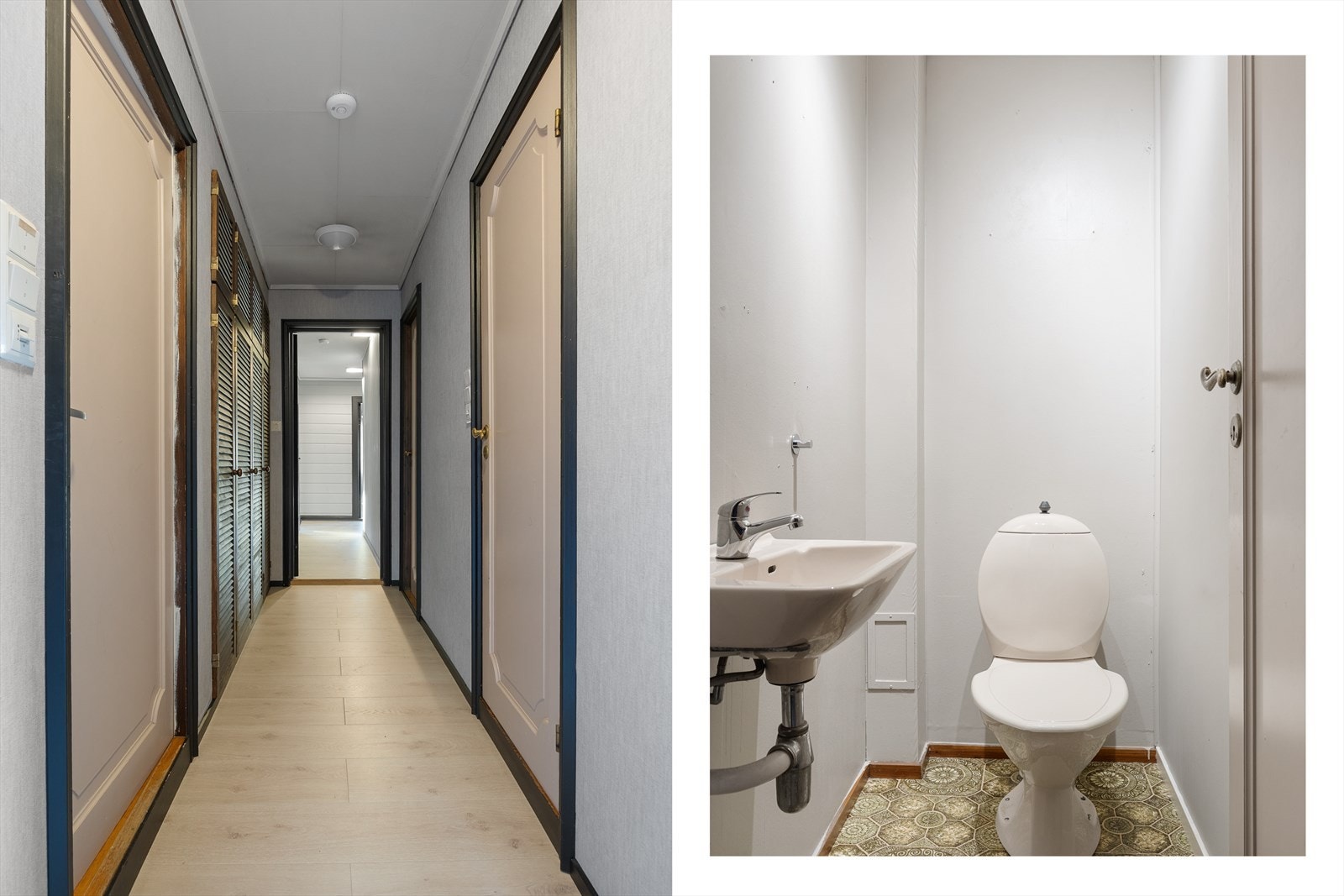 Separat toalettrom med belegg på gulv samt platet og malte vegger og himling. Rommet er innredet med wc og servant. Galleribilde