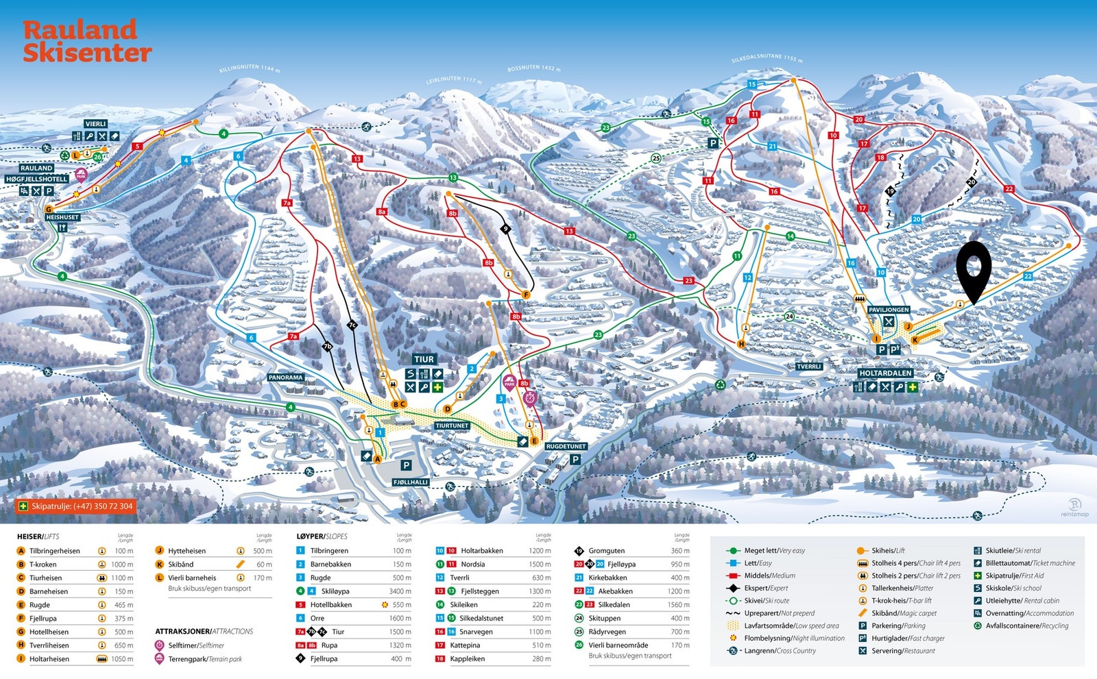 Hytta markert i skikartet Galleribilde