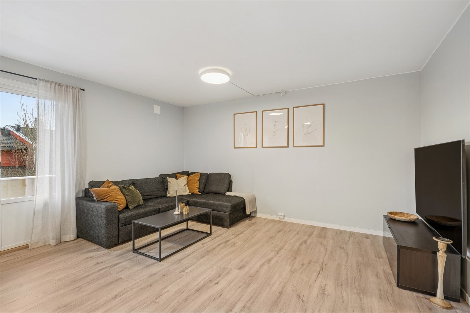 Her er det rikelig med plass til en komfortabel sofagruppe med tilhørende TV-løsning. Galleribilde