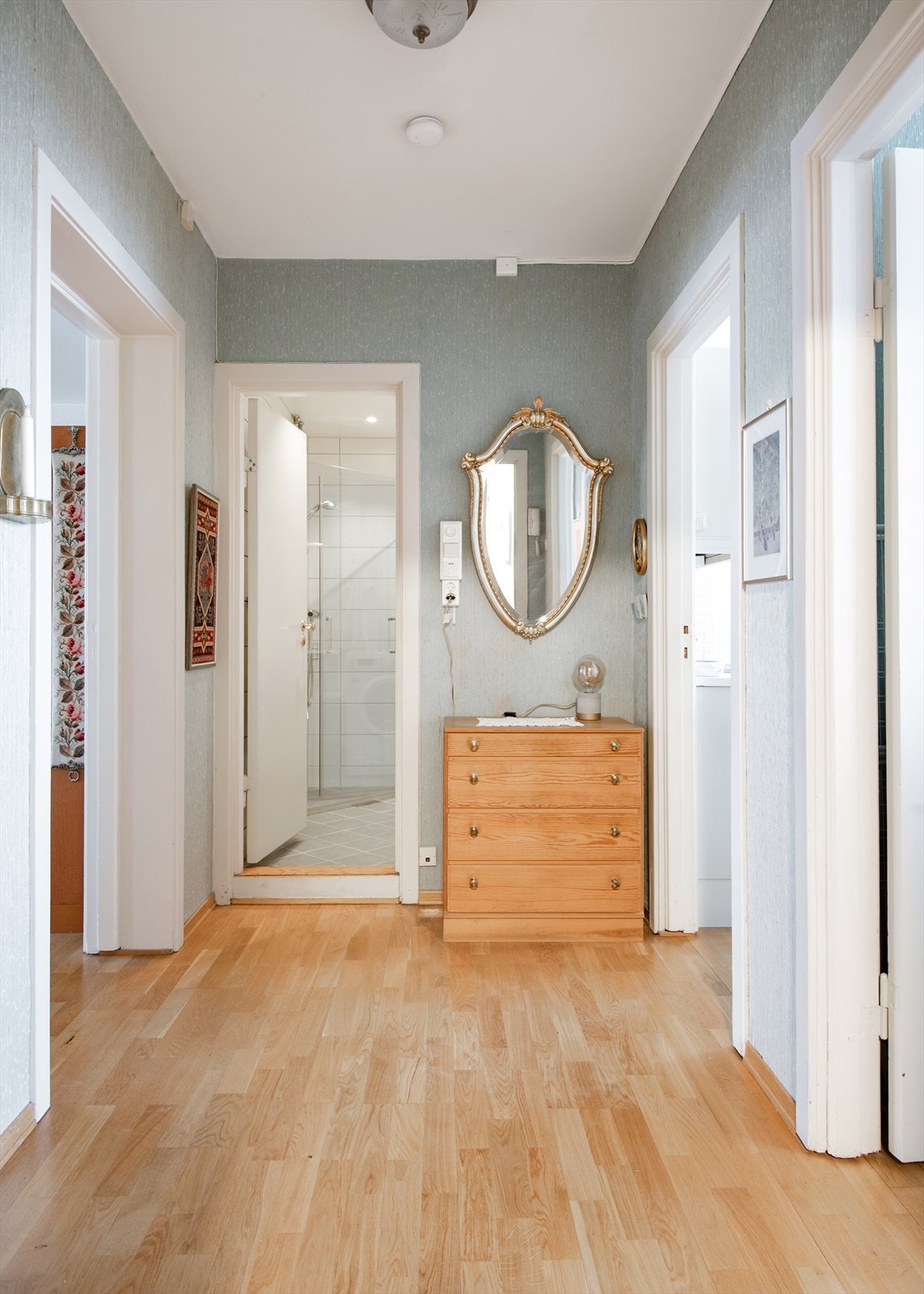 Romslig entré/gang med inngang til garderobe/kott. Galleribilde