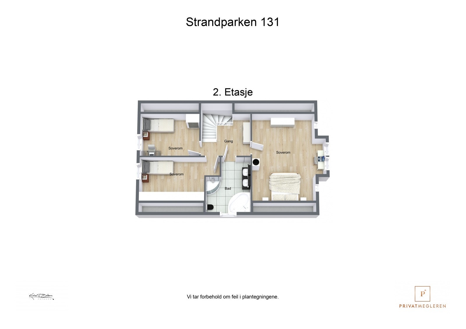 Strandparken 131 - 3D plantegning 2. Etasje Galleribilde