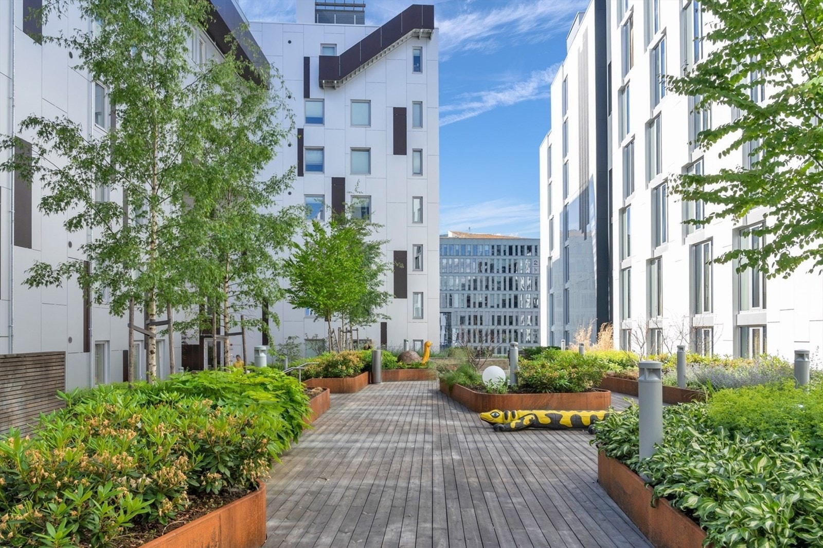 Sommerbilde av lukket bakgård. Eksklusivt for sameiets beboere Galleribilde