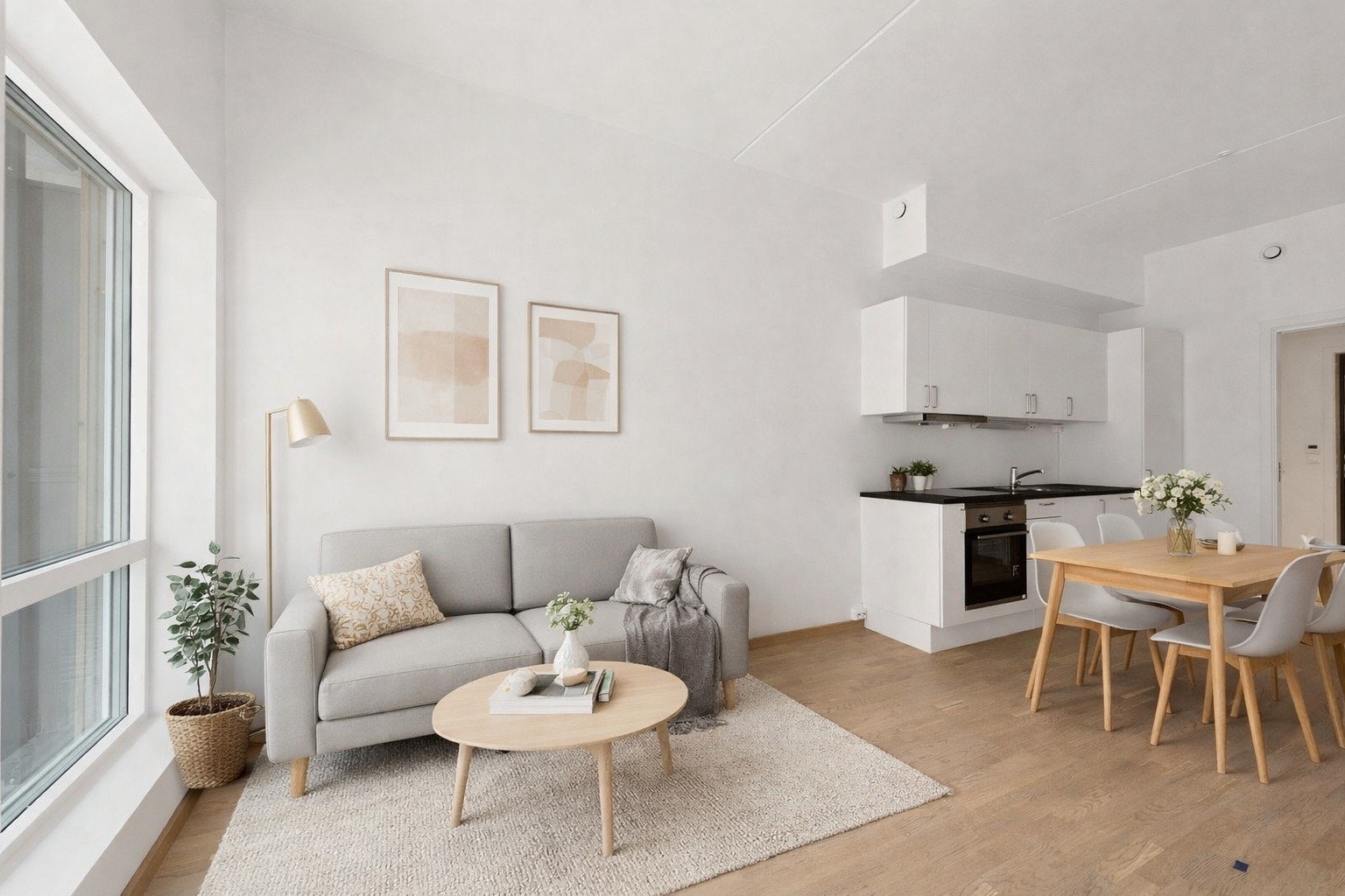 Åpen stue- og kjøkkenløsning (bildet er digitalt møblert) Galleribilde