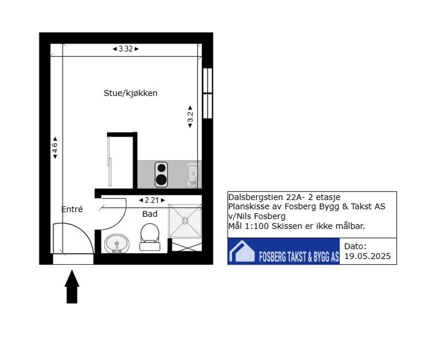 Plantegning. Garderobeskap som vist på plantegning er fjernet. Galleribilde