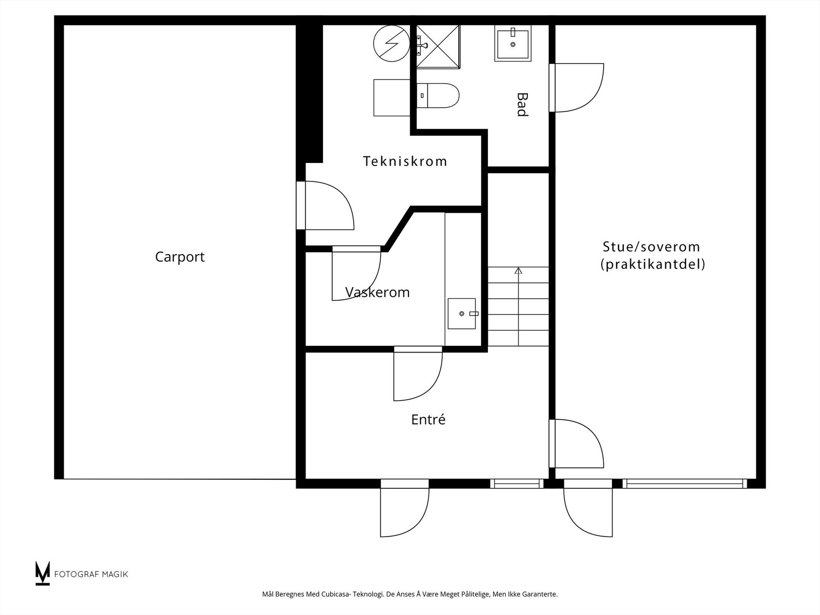 Plantegning underetasje - Stue/soverom kan fint brukes som praktikantdel da det også er tilknyttet eget separat bad/wc Galleribilde