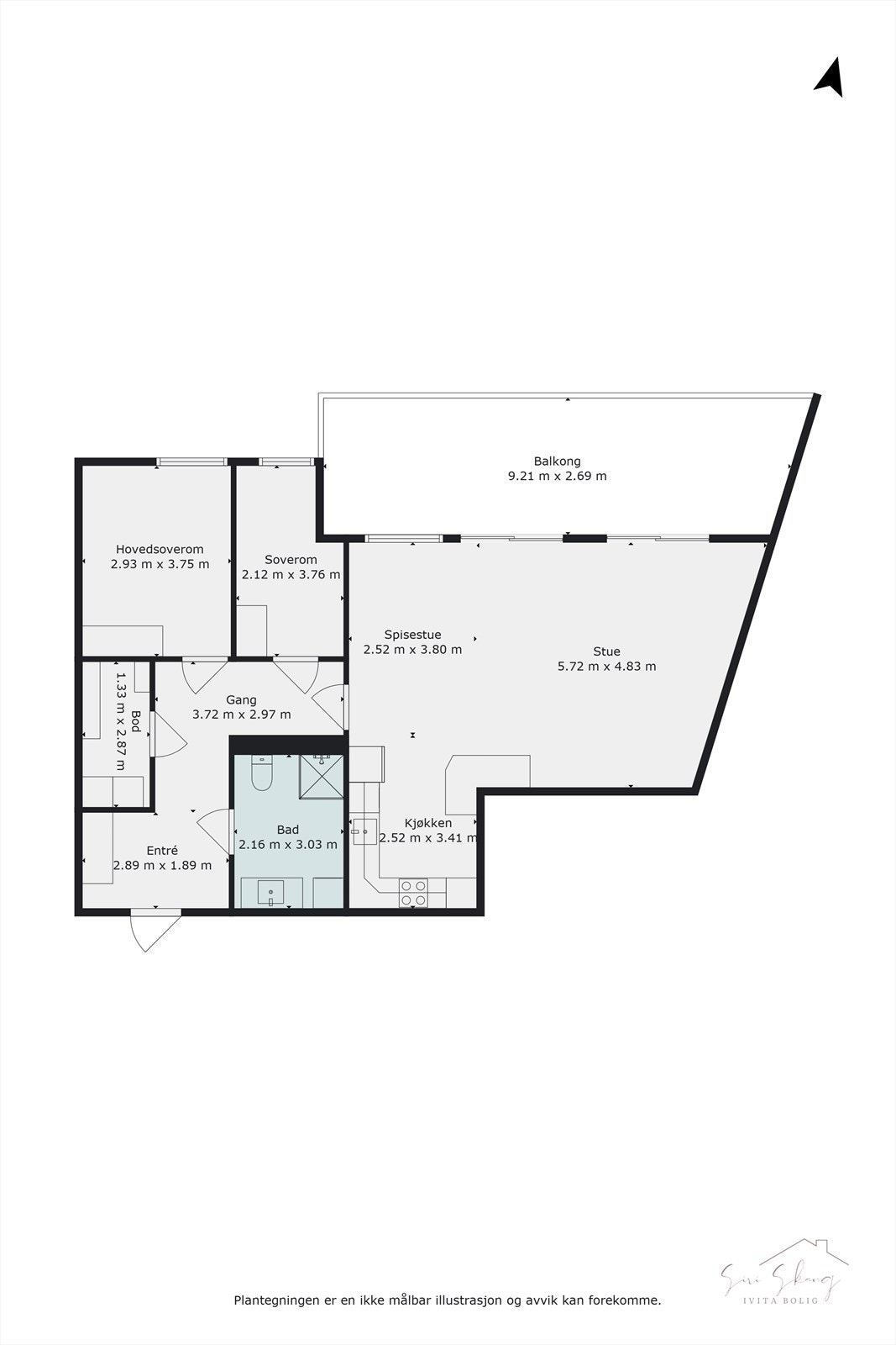 Plantegning i 2D av leiligheten. Galleribilde