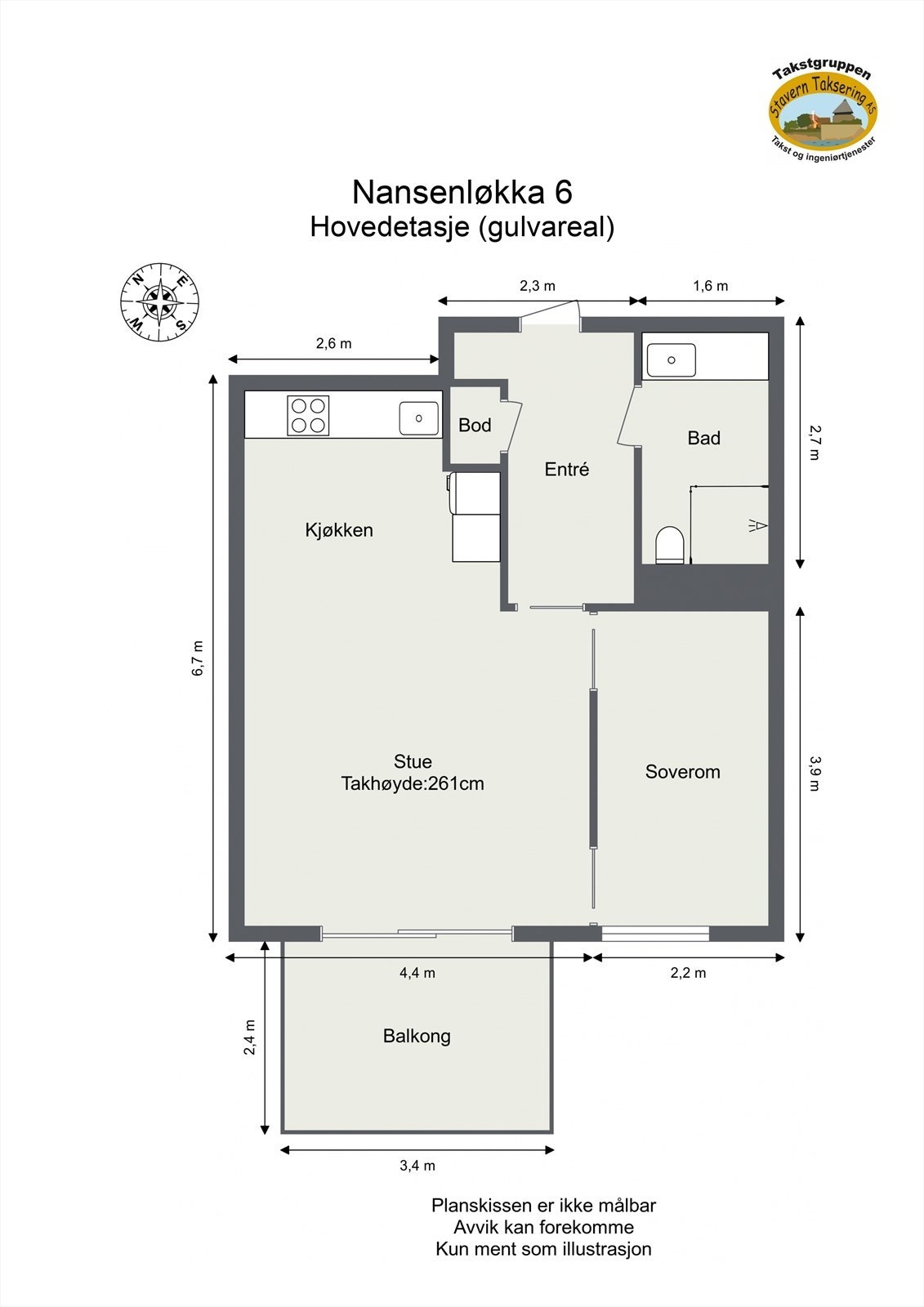 Plantegningen viser en arealeffektiv leilighet på 47 m² med ett soverom og åpen stue/kjøkken-løsning. Galleribilde