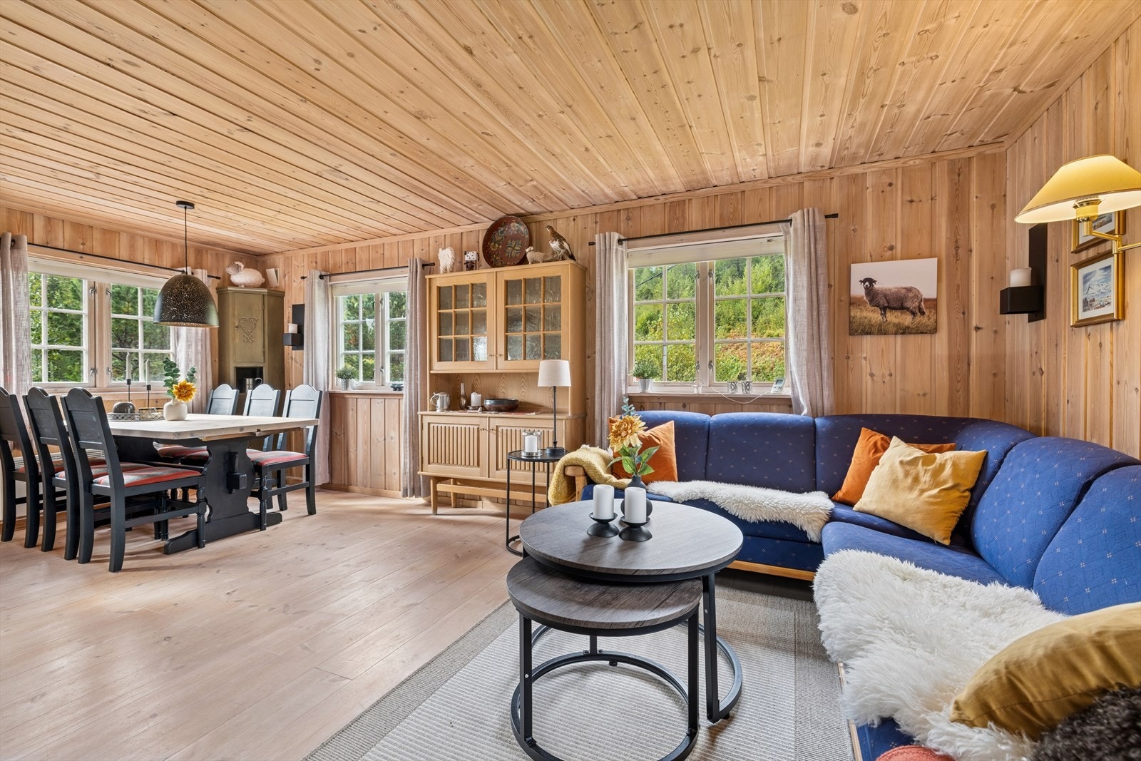 Trivelig stue med plass til både spisemøblement og sofagruppe. Galleribilde