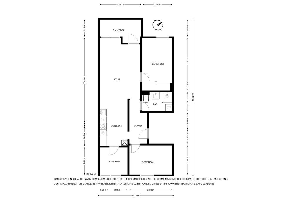 Alternativ planløsning dersom man skulle ha behov for et tredje soverom Galleribilde