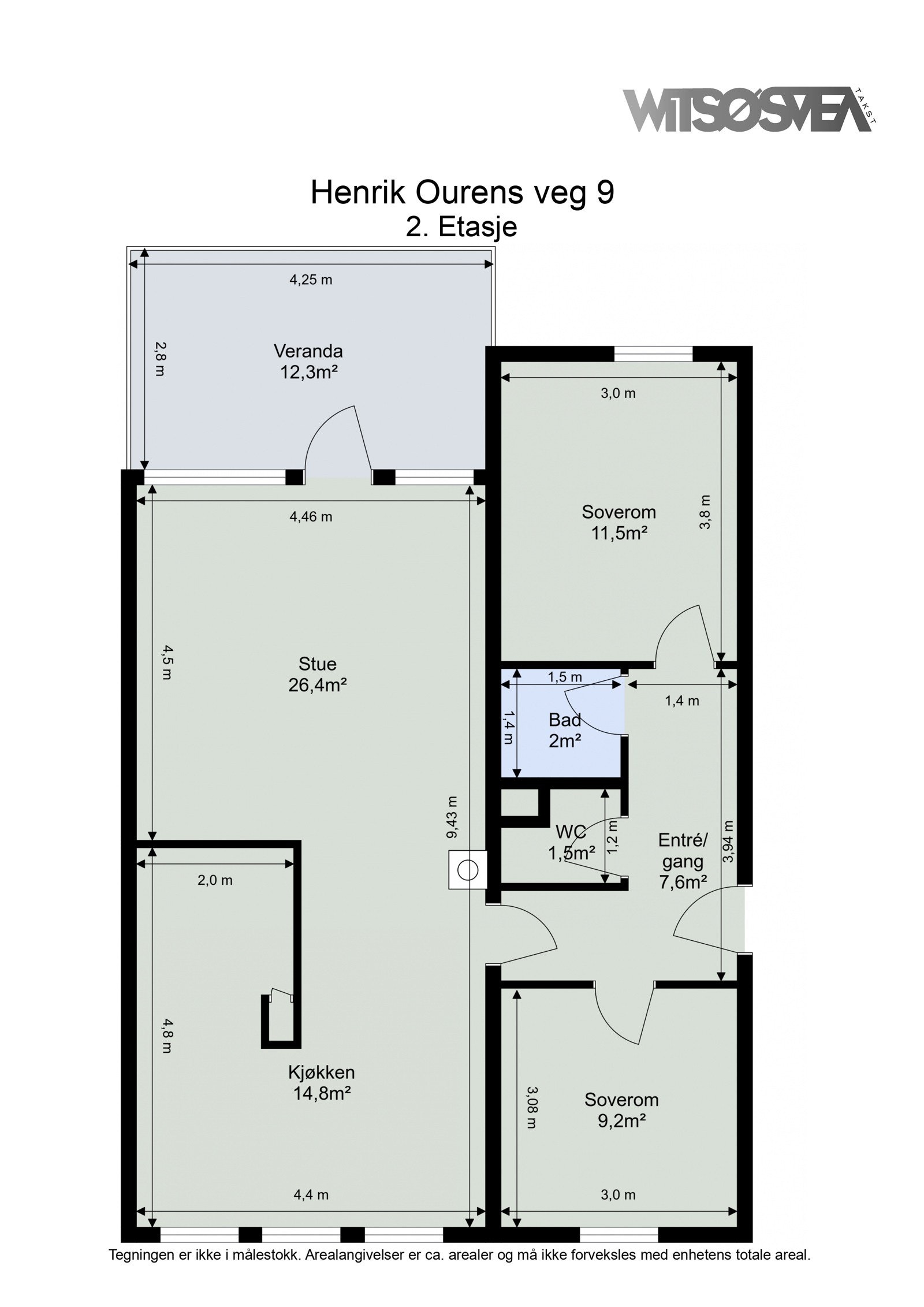 Målsatt planskisse fra takstmann Galleribilde