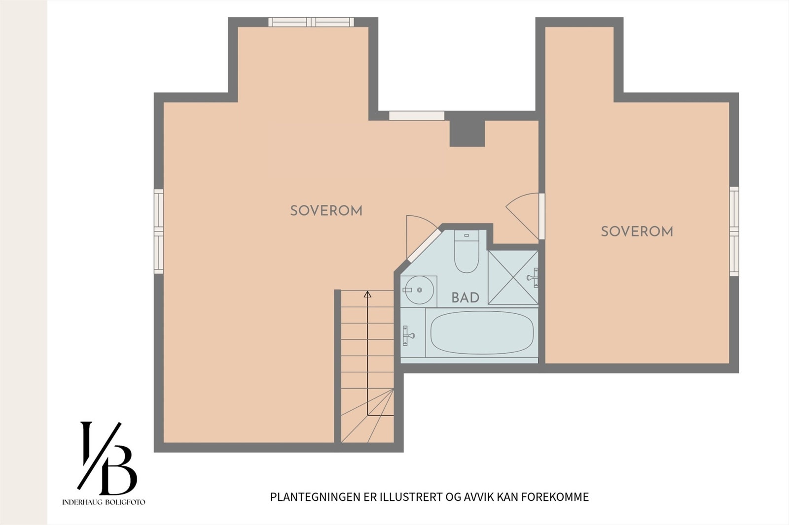 Plantegning loft. Rommene i loftsetasjen er ikke er godkjent for varig opphold. Galleribilde