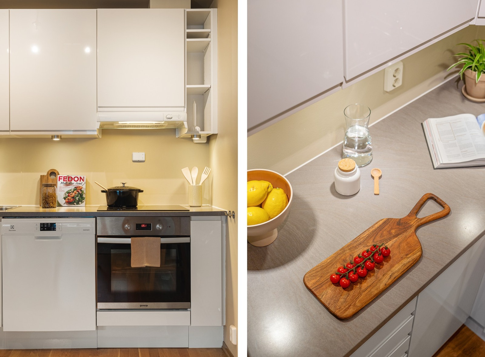 Det er benkeplate av laminat med underlimt vask av stål. Galleribilde