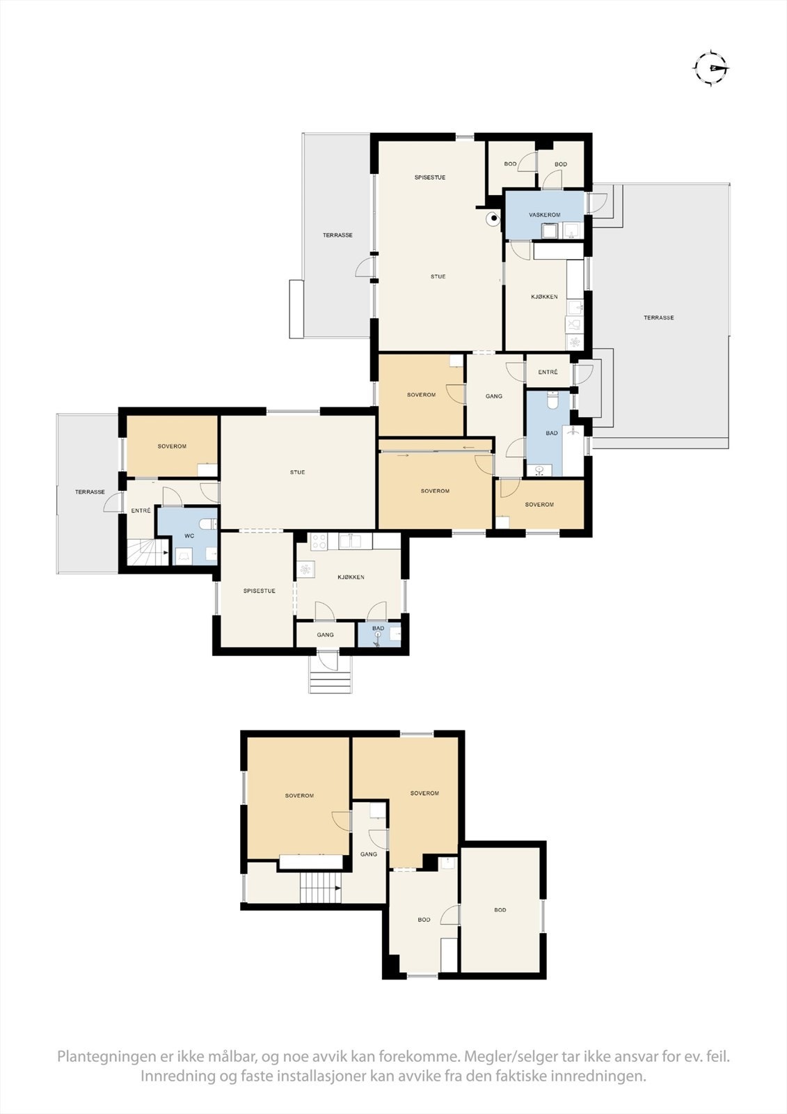 Plantegning 2 etasje gjelder Kristian Fjeldsgt 46, plantegning 1 etasje med nr 46 til venstre og nr 44 til høyre. Galleribilde