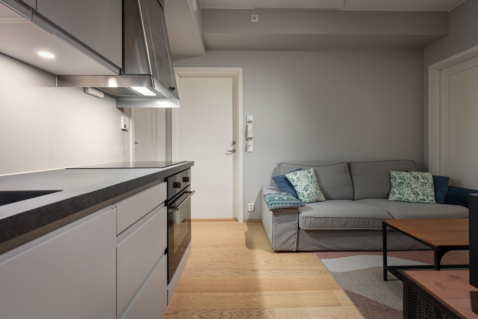 Enheten har et eget, funksjonelt hybelkjøkken med integrert stekeovn og platetopp. Galleribilde